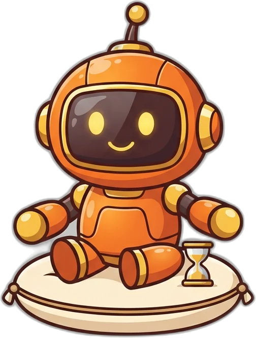 Niner resting on a cushion next to an hourglass